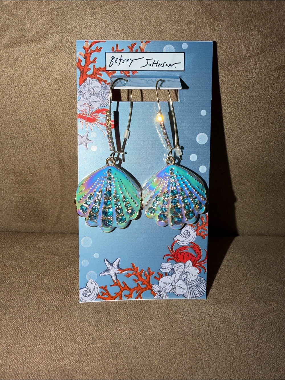 Betsey Johnson Multicolor Iridescent Shell Drop Earrings